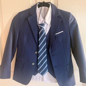 Little boys Navy Blue Suit with Tie-with blazer, vest, dress shirt, pants, tie